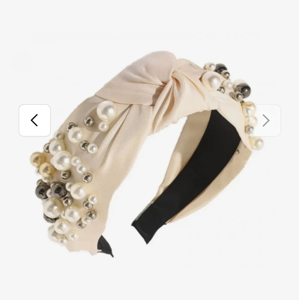 Elegant Faux Pearl-Studded Cream Headband Vintage Inspired Y2k Trendy Cottagecor